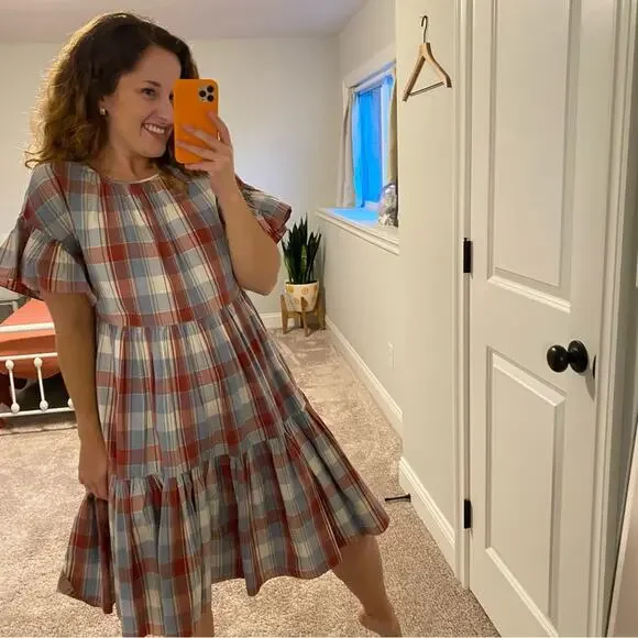 NWT Ulla Johnson Red Blue Plaid Mini Dress 2 - Picture 10 of 13